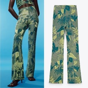 Zara Tropical Floral Jacquard Flared Pants